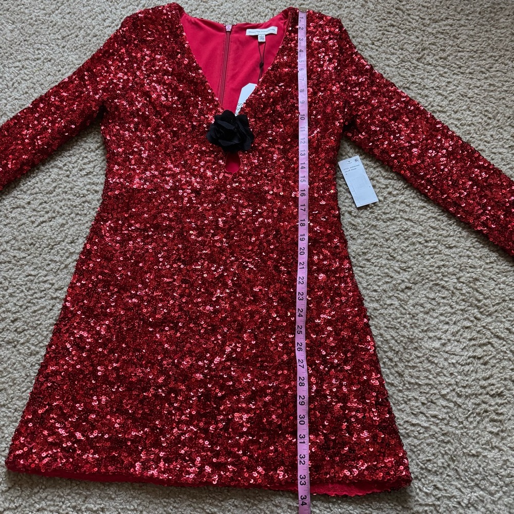 Dress the Population Tula Sequin Mini Dress Sz L Red Rouge Cut out Love - Picture 11 of 14